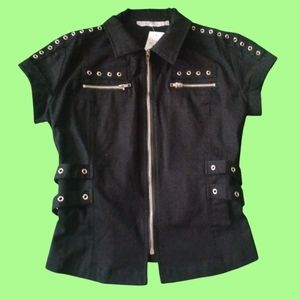 Rebel yell short sleeve, zippered and studded shirt